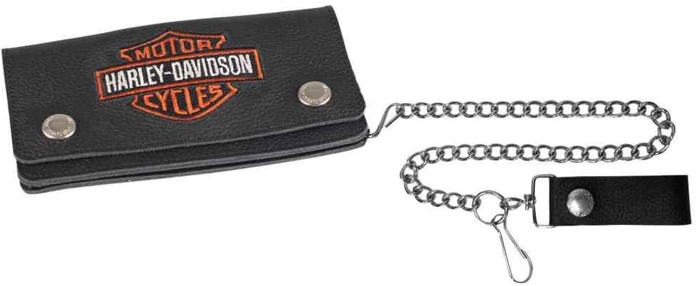 Harley-Davidson Mens Embroidered BS Trucker Tall Biker Wallet, XML4317-ORGBLK