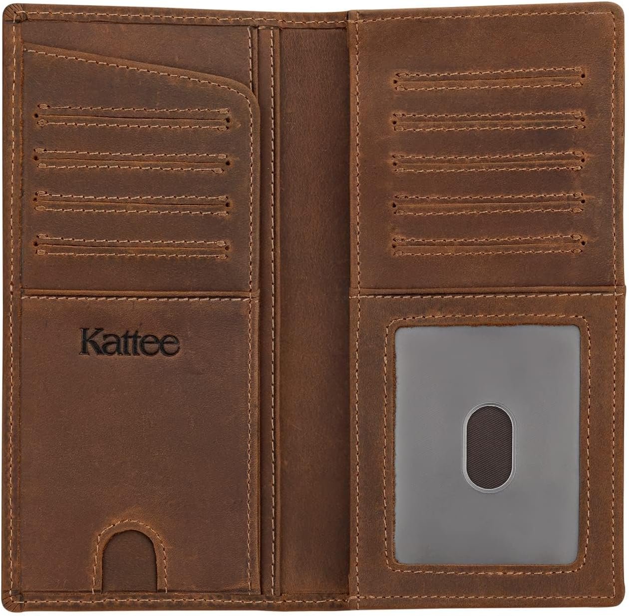 Kattee Mens Vintage Genuine Leather Long Wallet for Checkbook Credit Cards