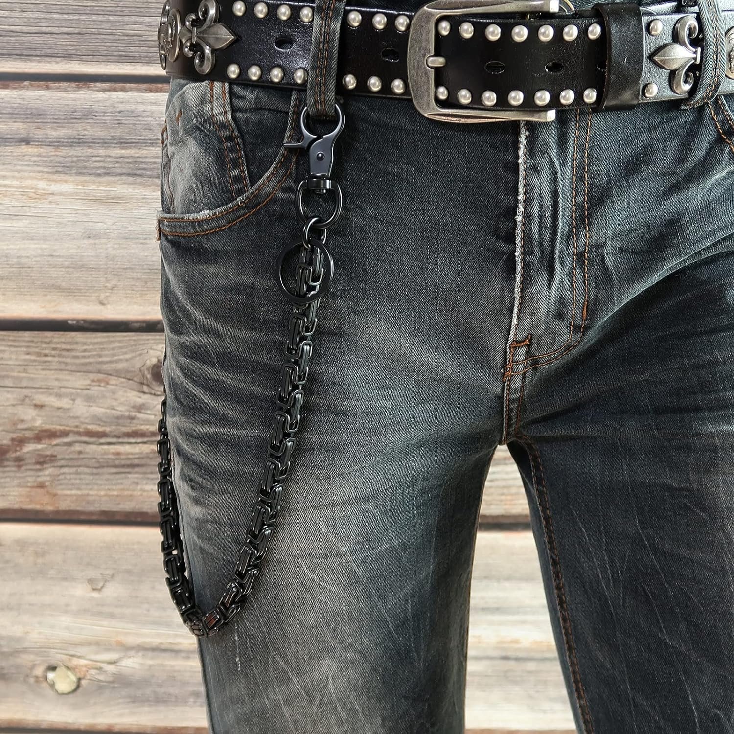 STAINLESS STEEL Wallet Chain Men Women Boy Girl, Biker Motorcycle Pants Jean Punk Long Key Chain Black Silver SKZK