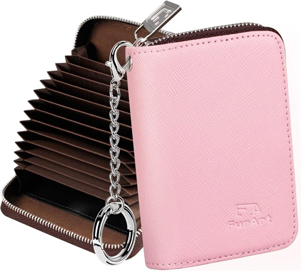 FurArt Credit Card Wallet, Zipper Card Cases Holder for Men Women, RFID Blocking, KeyChain Wallet, Compact Size