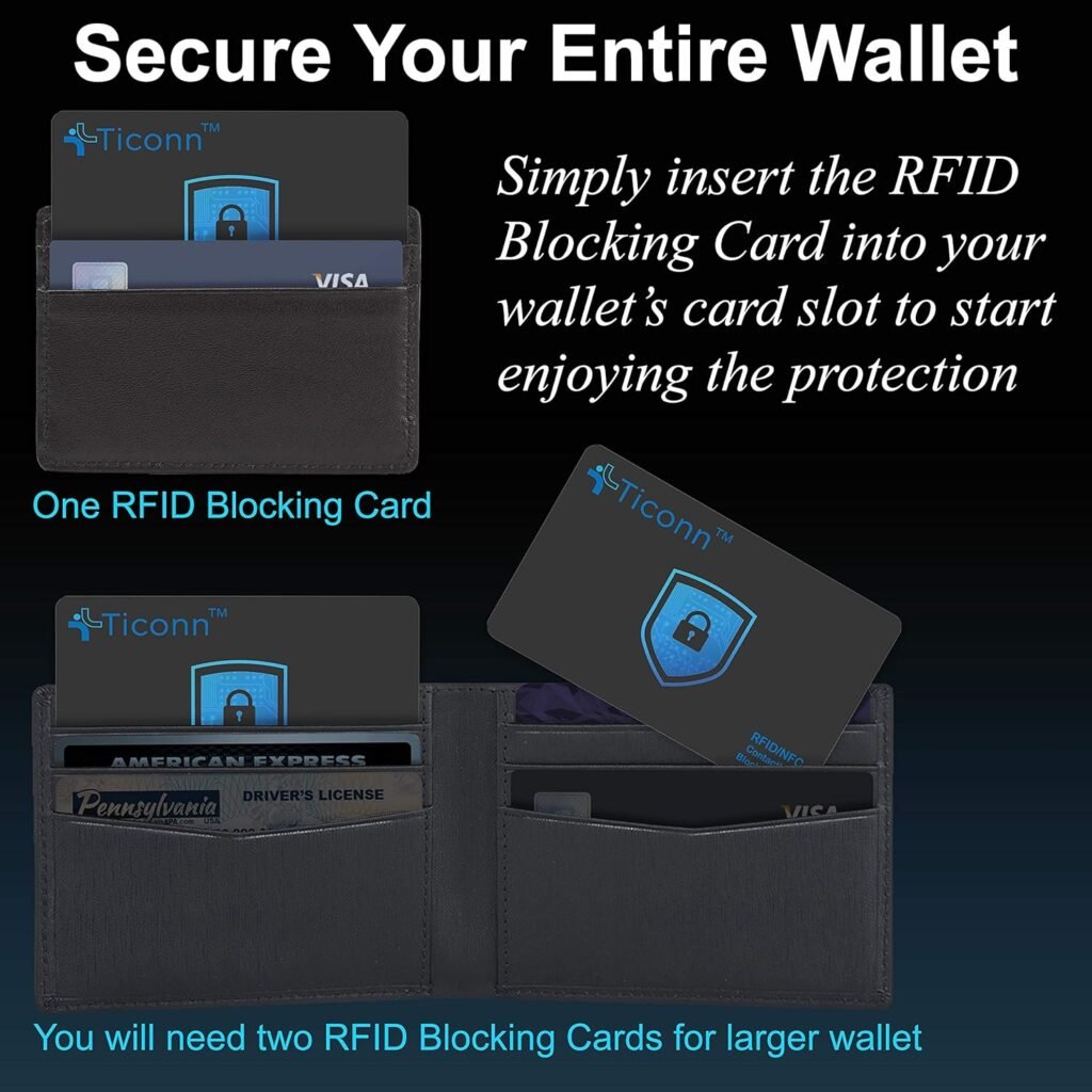 TICONN RFID Blocking Cards - 4 Pack, Premium Contactless NFC Debit Credit Card Passport Protector Blocker Set for Men  Women, Smart Slim Design Perfectly fits in Wallet/Purse (4)