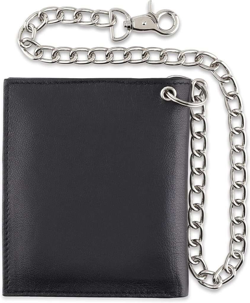 FL CLASSIC Mens Chain Wallet | RFID Blocking | Buffalo vintage Leather | Bi-Fold Big Hipster | 186 black w/chain