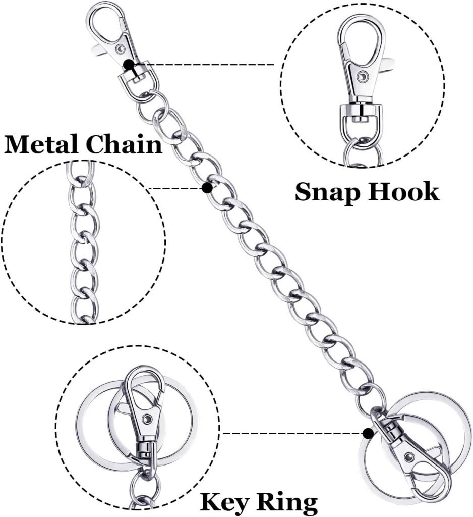 3 Pieces Wallet Chain Pocket Keychain Belt Metal Jeans Chain Pants Chain with Lobster Clasps and Keyring for Men Women Keys Loop Purse Handbag