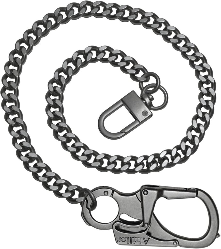 Ahiller Wallet Chain for Men, Double Lock Carabiner with Tungsten Steel Taper, Mens Key Chain, Pocket Chain, Biker Wallet Chain and Jeans Chain