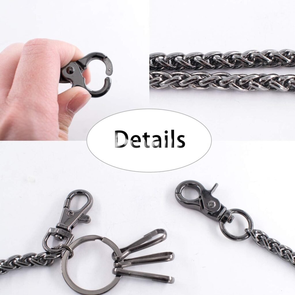 Gun-Black Cool Wallet Chain Men Women Hip Hop Heavy Thick Pants Chain Belt Chain KeyChain Pocket Chain Keel Chain with Both End Lobster Clasps and Keyrings for Punk Rock Motorcycle Style Pants Jeans
