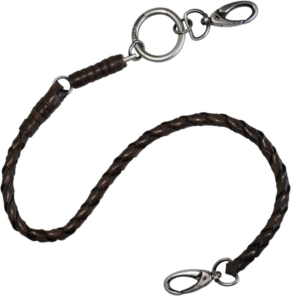 Harley-Davidson Mens Ride Free 25 inch Braided Leather Wallet Chain - Brown