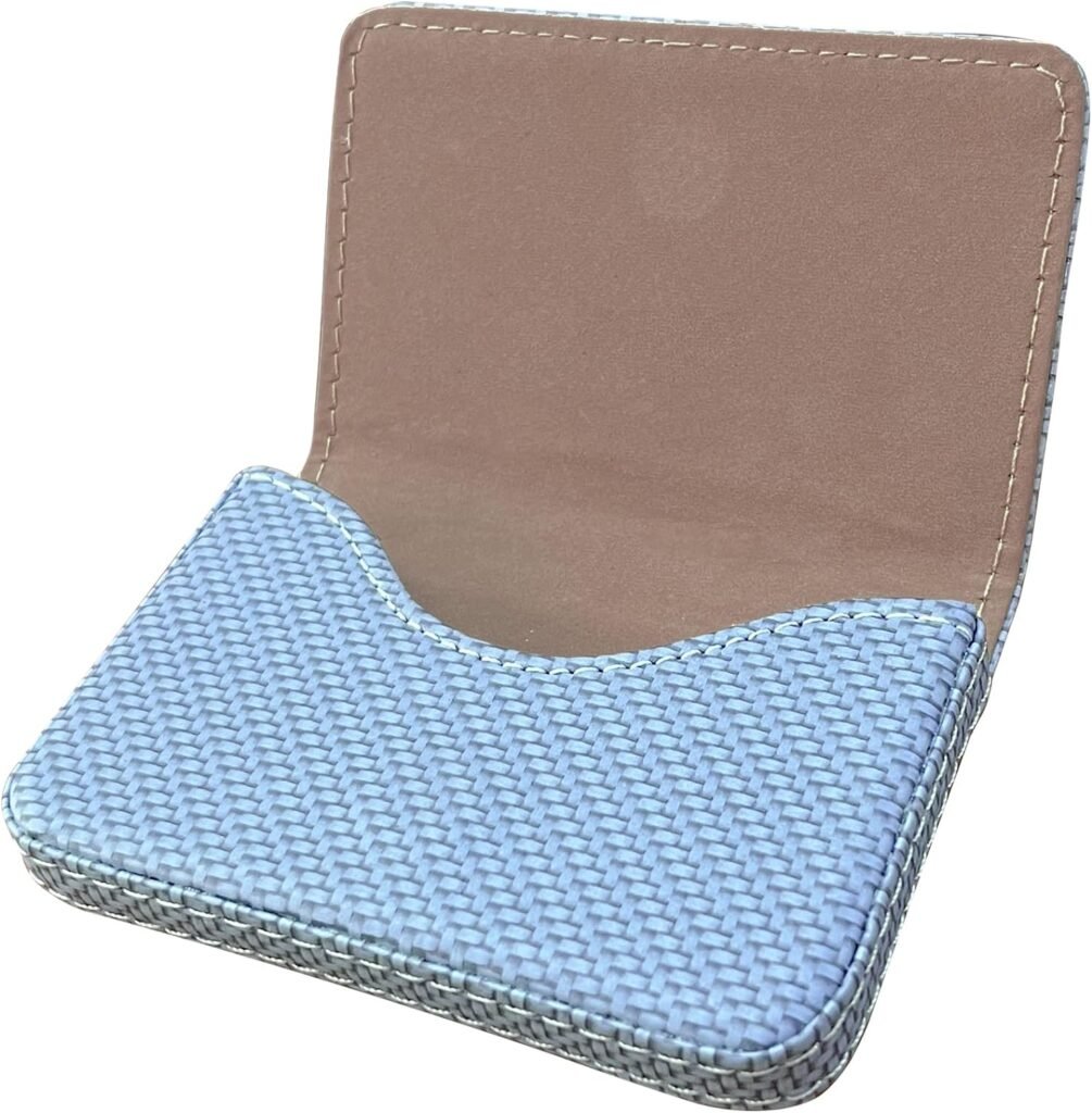 RFID Blocking Wallet - Minimalist Leather Business Credit Card Holder - Woven Pattern Blue