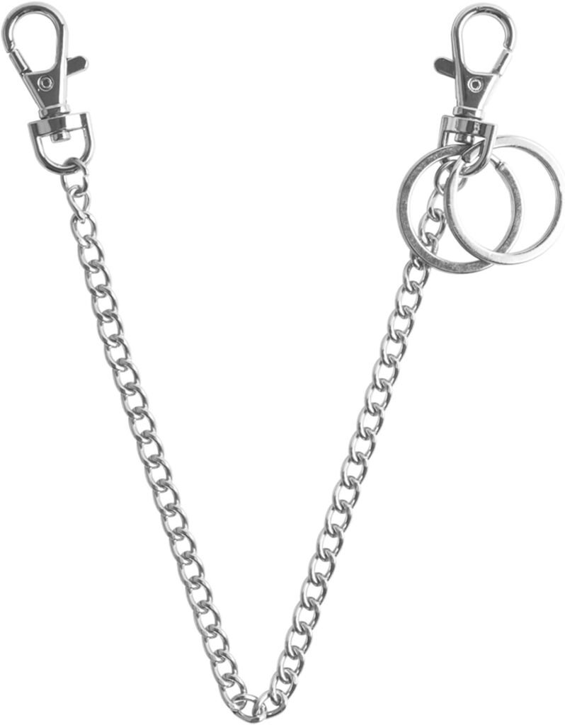 Teskyer Wallet Chain, 18 Silver Key Chain with Both Ends Lobster Clasps and Extra 2 Rings for Keys, Wallet, Jeans Pants, Belt Loop, Purse Handbag