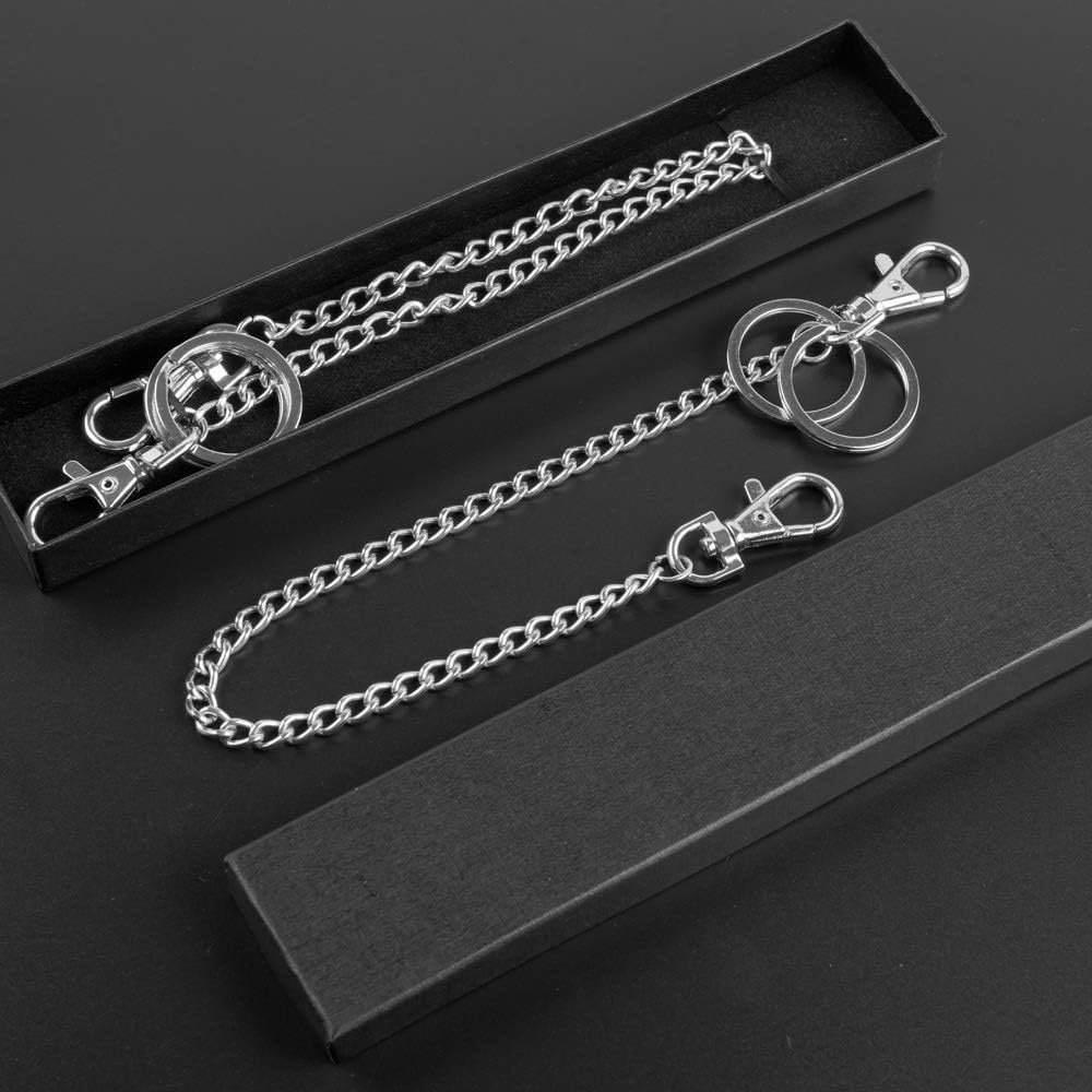 Teskyer Wallet Chain, 18 Silver Key Chain with Both Ends Lobster Clasps and Extra 2 Rings for Keys, Wallet, Jeans Pants, Belt Loop, Purse Handbag