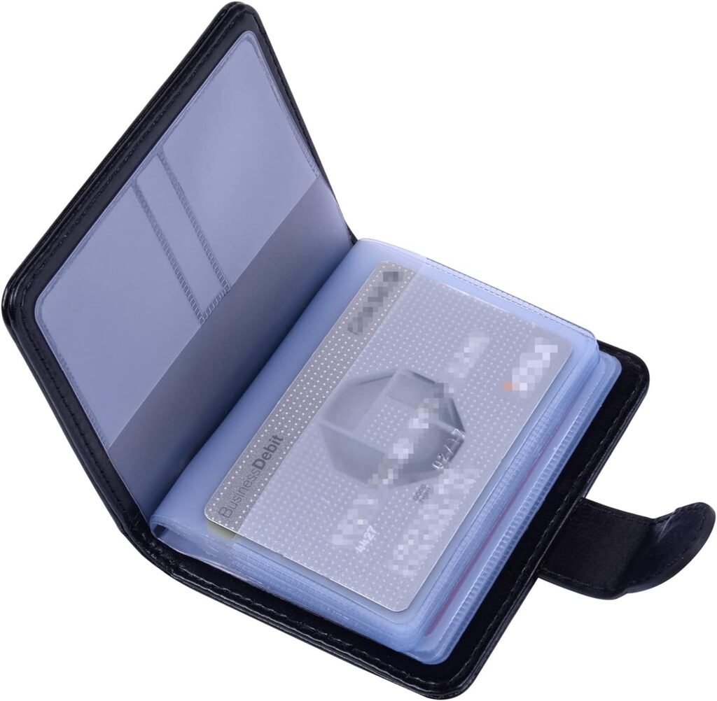 Wisdompro Credit Card Holder, Slim Leather RFID Blocking Wallet Debit Card Protector Organizer Case (20 Card  7 Memory Card Slots)-Vertical Microfiber Black