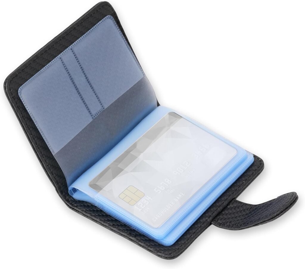 Wisdompro Credit Card Holder, Slim Leather RFID Blocking Wallet Debit Card Protector Organizer Case (20 Card  7 Memory Card Slots)-Vertical Microfiber Black