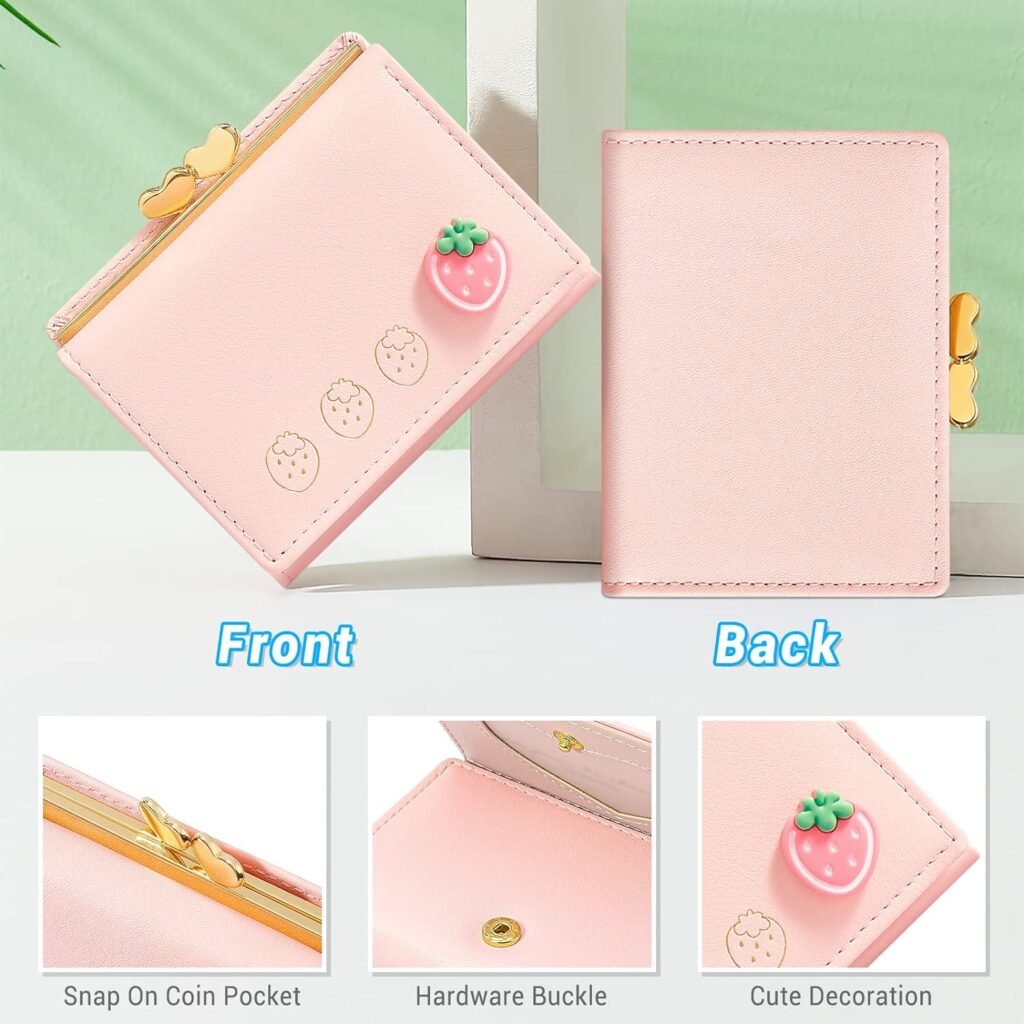YINHEXI Wallet Card Holder, Small Bifold RFID Blocking Purse, Cute Small Leather Pocket Wallet for Women, Girls, Ladies (Baby Pink)